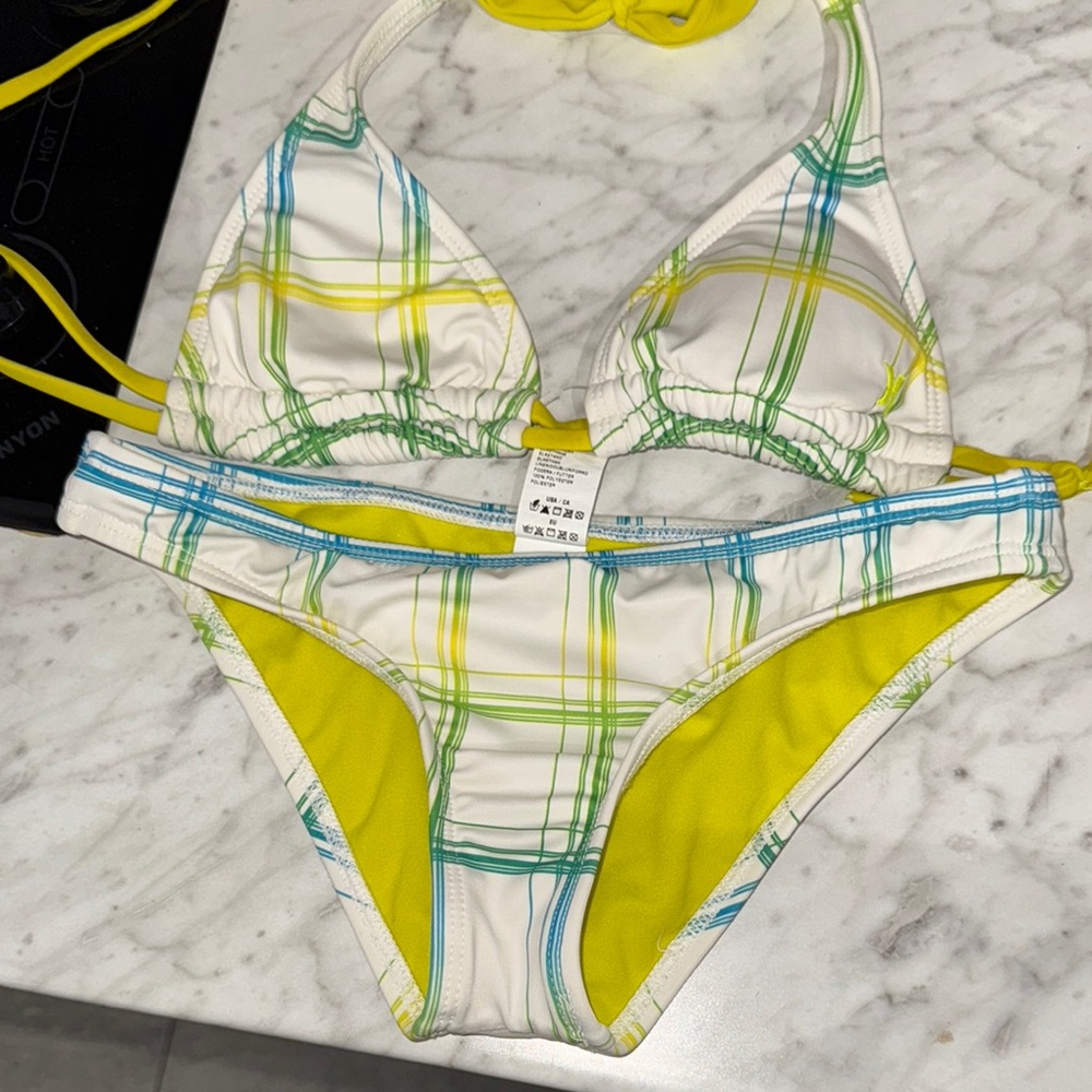 Hurley Yellow and Green One Piece with Geometric Patterns